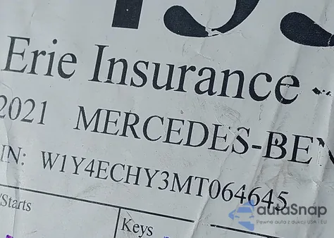 2021 Mercedes-Benz Sprinter 2500 High Roof V6 z USA, uszkodzony, nr VIN W1Y4ECHY3MT064645